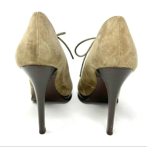 Dvf diane von furstenberg guardian taupe suede heeled lace up shoes size 8 - Picture 5 of 11